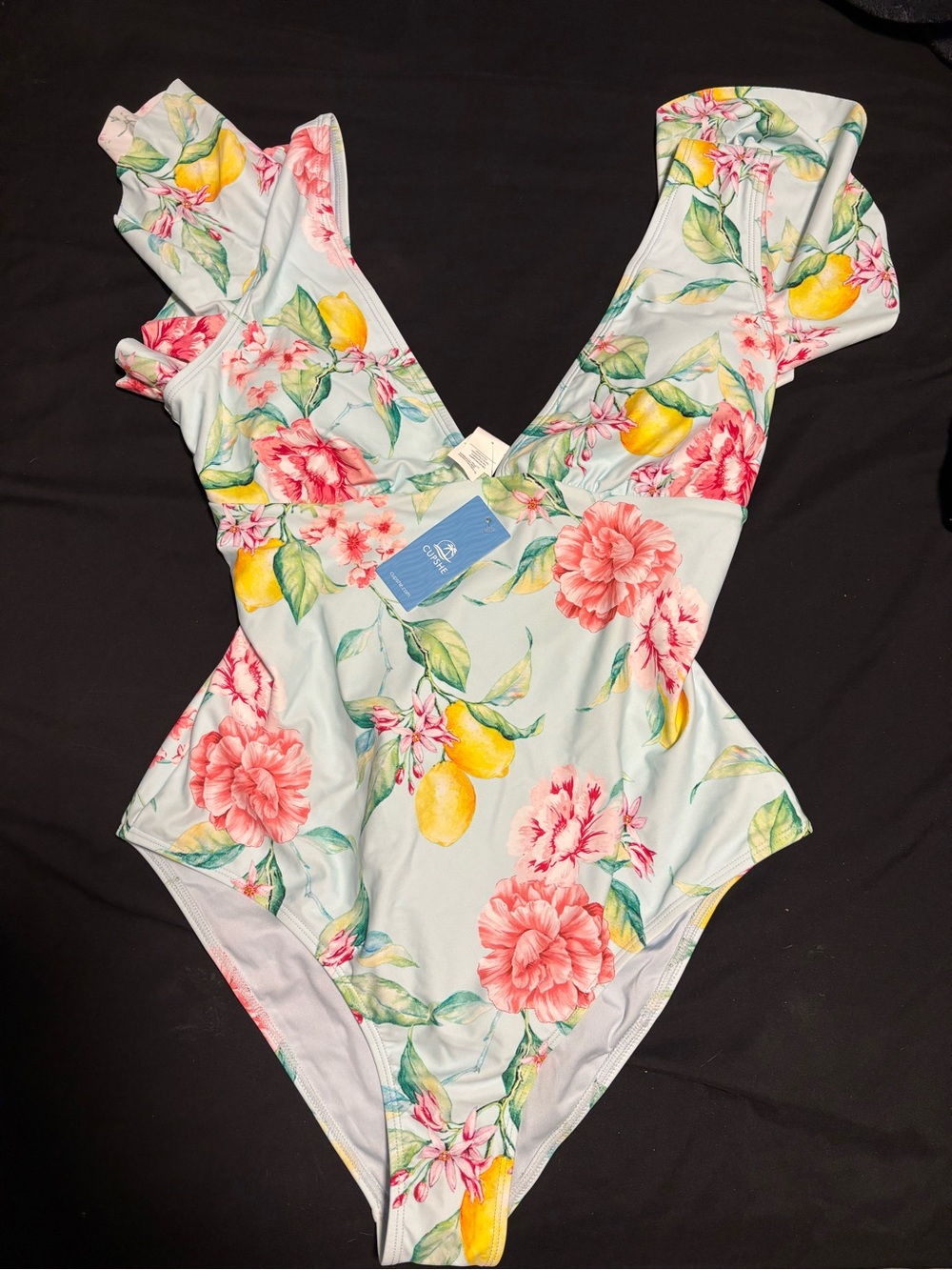 Cupshe Light Blue Floral & Lemon One-Piece Swimsuit